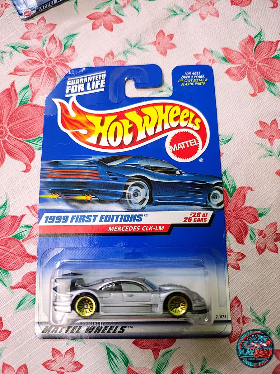 Hot Wheels Mercedes CLK-LM Metallic Silver | Imported – 1:64 Scale 1999 First Editions 18/26 Retro Le Mans Race Car Diecast Model Car Creased - Main View 1